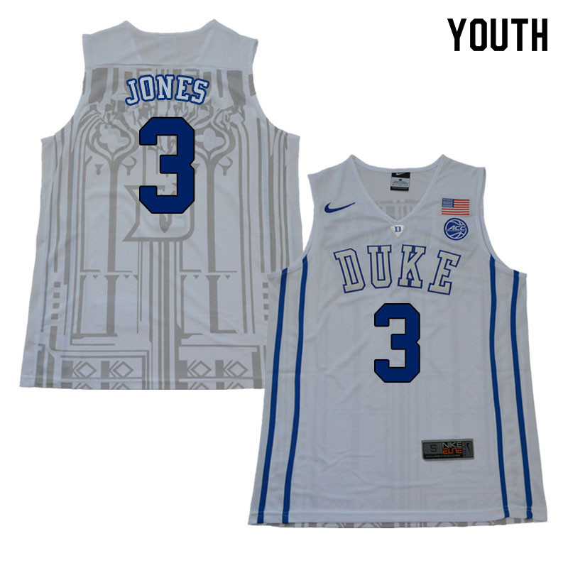 2018 Youth #3 Tre Jones Duke Blue Devils College Basketball Jerseys Sale-White
